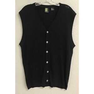 Saxony Silk 4 Golf 100% Silk Black Button Cable Knit Sweater Vest Mens Size XL